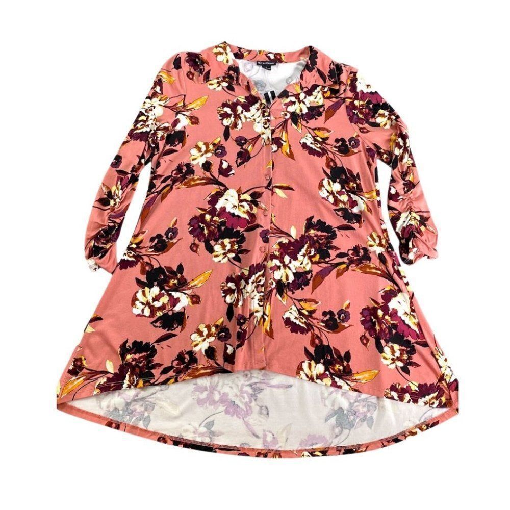 New Directions ND Floral Button Down Tunic Top S